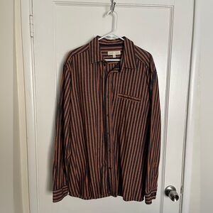 Territory Ahead Striped Long-Sleeve Button-Up Shirt in Orange and Navy